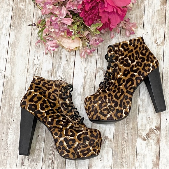 JEFFREY CAMPBELL Lita Fur Leopard Platform Boots Size 6 - Picture 2 of 16